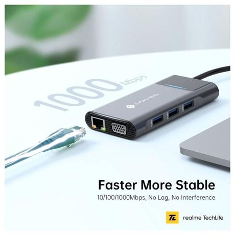 Novoo 9-in-1 Pro USB-C Hub with 3 USB-A Port, USB-C PD Port, HDMI Port, SD Card and TF Slot, VGA Port, Ethernet Port, Dark Grey-4