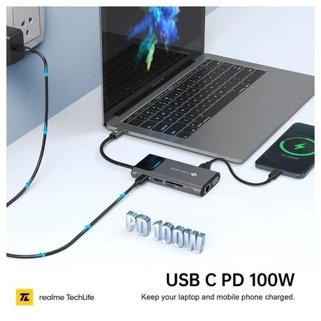 Novoo 9-in-1 Pro USB-C Hub with 3 USB-A Port, USB-C PD Port, HDMI Port, SD Card and TF Slot, VGA Port, Ethernet Port, Dark Grey-6