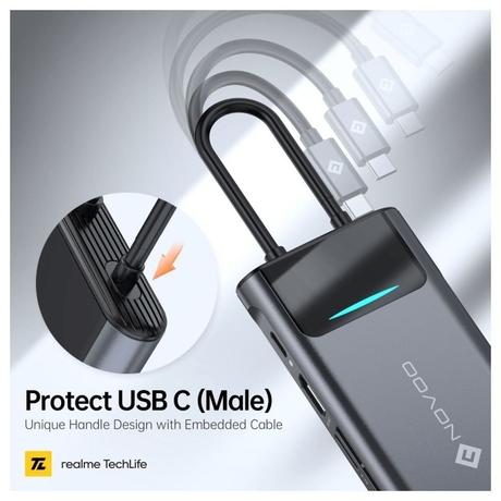 Novoo 9-in-1 Pro USB-C Hub with 3 USB-A Port, USB-C PD Port, HDMI Port, SD Card and TF Slot, VGA Port, Ethernet Port, Dark Grey-9
