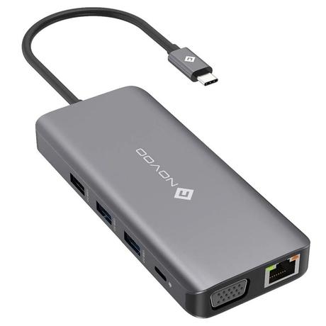Novoo 11-in-1 USB-C Hub with 4 USB-A Port, USB-C PD Port, 2 HDMI Port, SD Card and TF Slot, VGA Port, Ethernet Port, Dark Grey-0