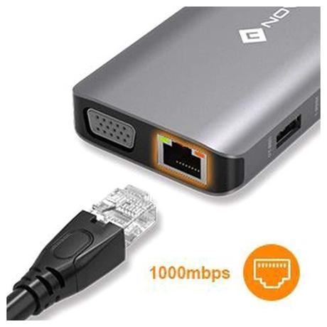 Novoo 11-in-1 USB-C Hub with 4 USB-A Port, USB-C PD Port, 2 HDMI Port, SD Card and TF Slot, VGA Port, Ethernet Port, Dark Grey-10