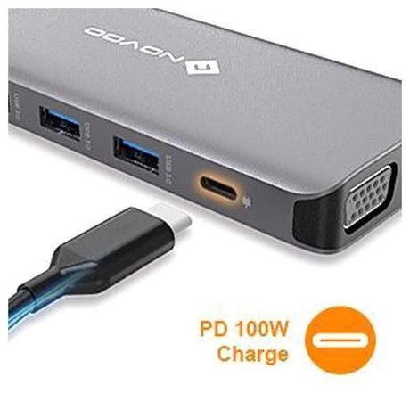 Novoo 11-in-1 USB-C Hub with 4 USB-A Port, USB-C PD Port, 2 HDMI Port, SD Card and TF Slot, VGA Port, Ethernet Port, Dark Grey-8