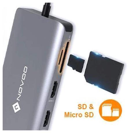 Novoo 11-in-1 USB-C Hub with 4 USB-A Port, USB-C PD Port, 2 HDMI Port, SD Card and TF Slot, VGA Port, Ethernet Port, Dark Grey-9