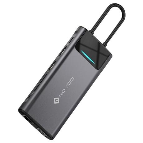 Novoo 12-in-1 Pro USB-C Hub with 4 USB-A Port, USB-C PD Port, 2 HDMI Port, SD Card and TF Slot, VGA Port, Ethernet Port, Audio Port, Dark Grey-0