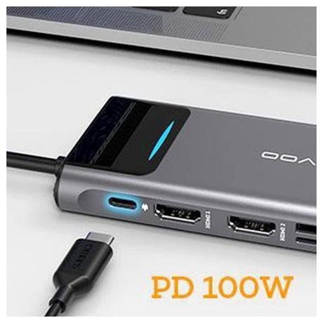 Novoo 12-in-1 Pro USB-C Hub with 4 USB-A Port, USB-C PD Port, 2 HDMI Port, SD Card and TF Slot, VGA Port, Ethernet Port, Audio Port, Dark Grey-10