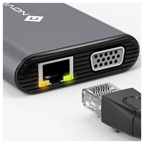 Novoo 12-in-1 Pro USB-C Hub with 4 USB-A Port, USB-C PD Port, 2 HDMI Port, SD Card and TF Slot, VGA Port, Ethernet Port, Audio Port, Dark Grey-11