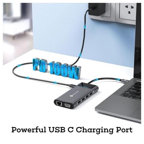 Novoo 12-in-1 Pro USB-C Hub with 4 USB-A Port, USB-C PD Port, 2 HDMI Port, SD Card and TF Slot, VGA Port, Ethernet Port, Audio Port, Dark Grey-8
