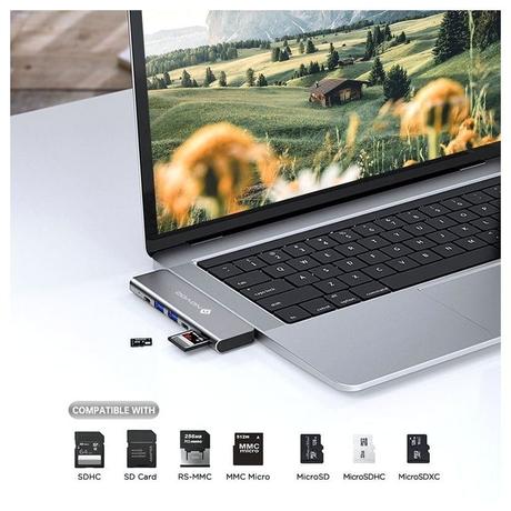 Novoo 7-in-2 USB-C Hub with 2 USB 3.0 Port, 2 USB-C PD Port, SD Card and microSD Card Slot, HDMI Port, Dark Grey-1