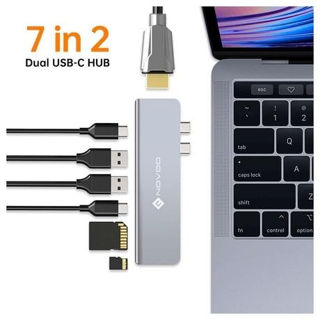 Novoo 7-in-2 USB-C Hub with 2 USB 3.0 Port, 2 USB-C PD Port, SD Card and microSD Card Slot, HDMI Port, Dark Grey-3