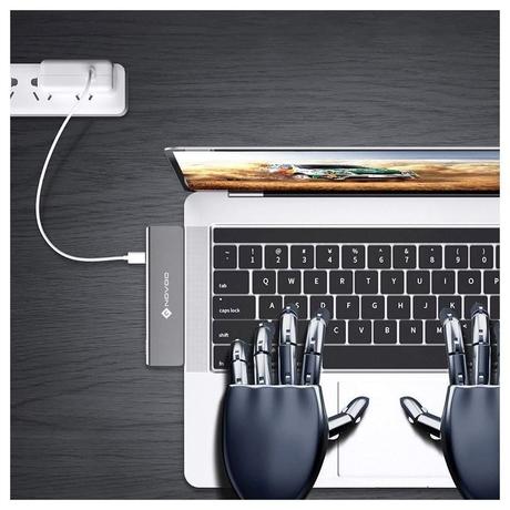 Novoo 7-in-2 USB-C Hub with 2 USB 3.0 Port, 2 USB-C PD Port, SD Card and microSD Card Slot, HDMI Port, Dark Grey-4