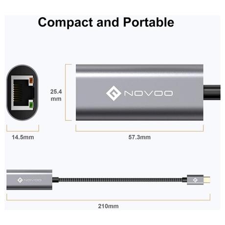 Novoo NVHUBCLAN1KXLV Type C to RJ45 Ethernet Adapter, Dark Grey-1
