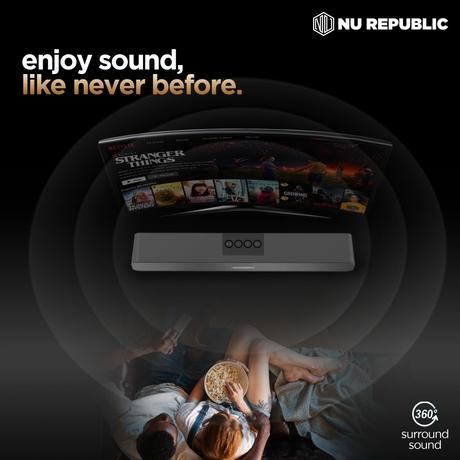 Nu Republic Soundbar 20 Bluetooth Soundbar with X-Bass Technology, 52mm Dynamic Drivers, Upto 12 Hrs Playtime, 20 W Output, Aux/USB Port (5.0 Channel (Black)-10