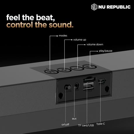 Nu Republic Soundbar 20 Bluetooth Soundbar with X-Bass Technology, 52mm Dynamic Drivers, Upto 12 Hrs Playtime, 20 W Output, Aux/USB Port (5.0 Channel (Black)-11