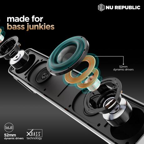 Nu Republic Soundbar 20 Bluetooth Soundbar with X-Bass Technology, 52mm Dynamic Drivers, Upto 12 Hrs Playtime, 20 W Output, Aux/USB Port (5.0 Channel (Black)-3