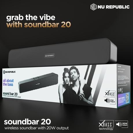 Nu Republic Soundbar 20 Bluetooth Soundbar with X-Bass Technology, 52mm Dynamic Drivers, Upto 12 Hrs Playtime, 20 W Output, Aux/USB Port (5.0 Channel (Black)-4