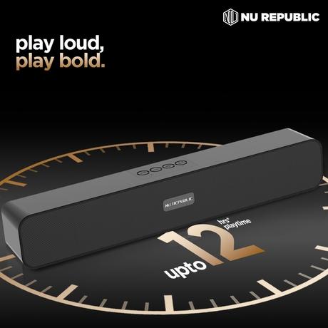 Nu Republic Soundbar 20 Bluetooth Soundbar with X-Bass Technology, 52mm Dynamic Drivers, Upto 12 Hrs Playtime, 20 W Output, Aux/USB Port (5.0 Channel (Black)-6