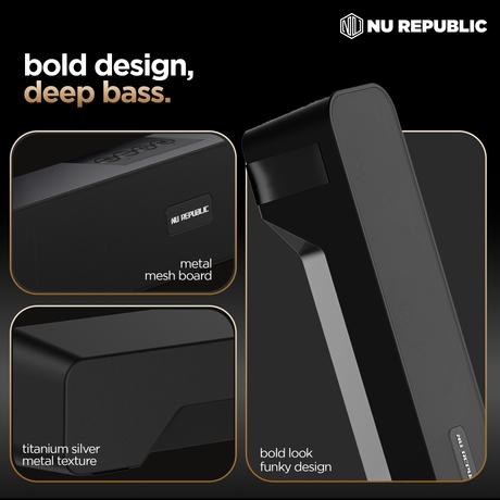 Nu Republic Soundbar 20 Bluetooth Soundbar with X-Bass Technology, 52mm Dynamic Drivers, Upto 12 Hrs Playtime, 20 W Output, Aux/USB Port (5.0 Channel (Black)-7