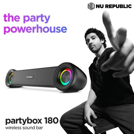 Nu Republic Partybox 180 Bluetooth Soundbar with 18 Watts Output, Upto 6 Hrs Playtime, 52mm Dynamic Driver, Vibrant RGB Light (Black)-1