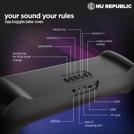 Nu Republic Partybox 180 Bluetooth Soundbar with 18 Watts Output, Upto 6 Hrs Playtime, 52mm Dynamic Driver, Vibrant RGB Light (Black)-11