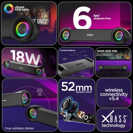Nu Republic Partybox 180 Bluetooth Soundbar with 18 Watts Output, Upto 6 Hrs Playtime, 52mm Dynamic Driver, Vibrant RGB Light (Black)-2