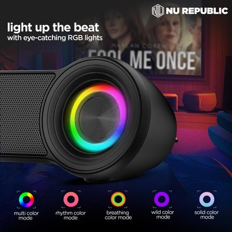Nu Republic Partybox 180 Bluetooth Soundbar with 18 Watts Output, Upto 6 Hrs Playtime, 52mm Dynamic Driver, Vibrant RGB Light (Black)-6