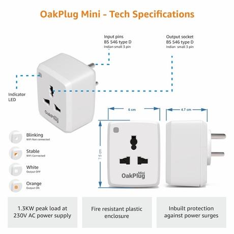 Oakter Oak Plug Mini Wi-Fi Smart Plug, White 6 Amp-5