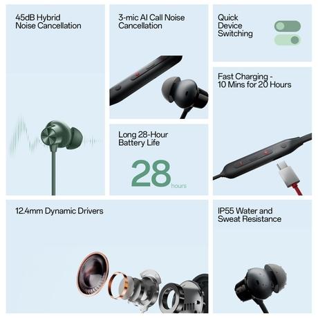 OnePlus Bullets Wireless Z2 ANC Bluetooth in Ear Earphones with Mic, 45dB Hybrid ANC, Bombastic Bass - 12.4 mm Drivers, 10 Mins Charge - 20 Hrs Music, 28 Hrs Battery (Black)-9