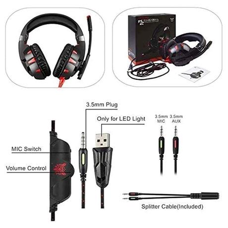 Onikuma K2 Pro Wired Gaming Headphone with 3D Stereo Surround Sound, Black and Red-4