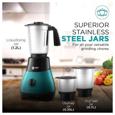 Orient Electric Fine Blend 500W 3 Jars Mixer Grinder, 3 Speed Control, Blue and Black-3