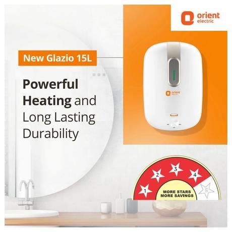 Orient New Glazio, 25 Litre, Storage Glassline Water Heater, Power Heating Indicator, 4 Star Rating, White-6