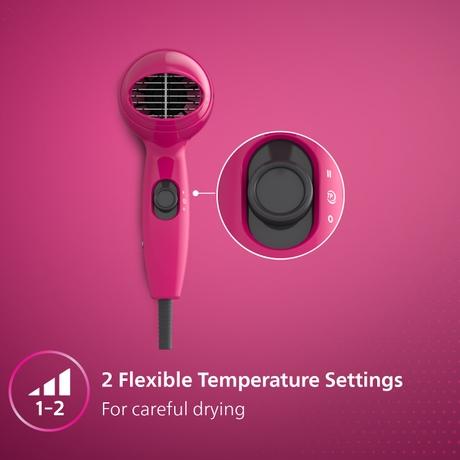 Philips Hair Dryer 1000 W, 2 Heat Settings, Easy Handling, Pink, HP8143/00-7