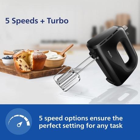 Philips Daily Collection HR3705/10 Hand Mixer with 5 speeds + Turbo, Non-slip grip, Large eject button (Black)-10