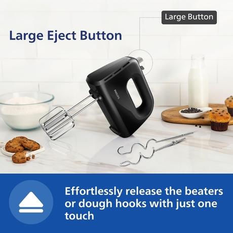 Philips Daily Collection HR3705/10 Hand Mixer with 5 speeds + Turbo, Non-slip grip, Large eject button (Black)-11