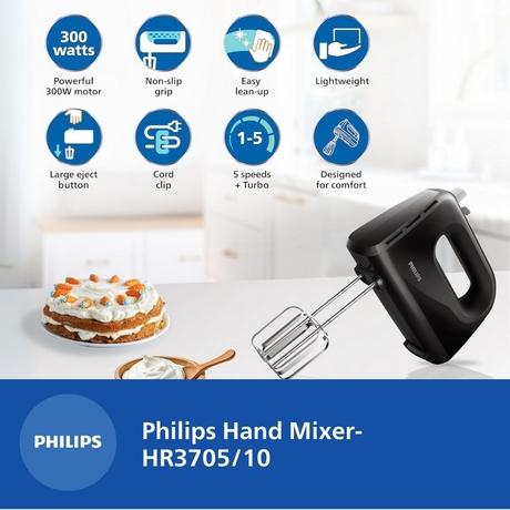 Philips Daily Collection HR3705/10 Hand Mixer with 5 speeds + Turbo, Non-slip grip, Large eject button (Black)-8