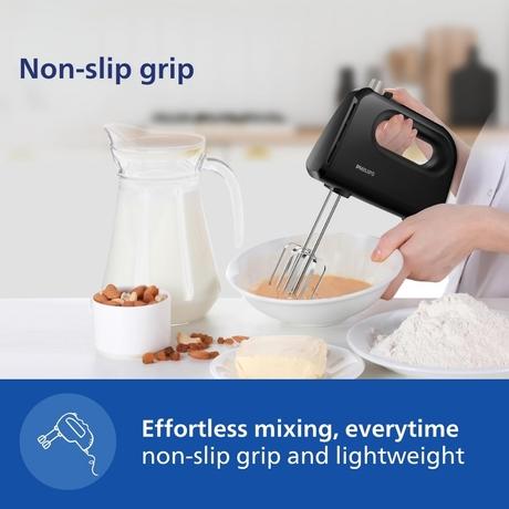 Philips Daily Collection HR3705/10 Hand Mixer with 5 speeds + Turbo, Non-slip grip, Large eject button (Black)-9