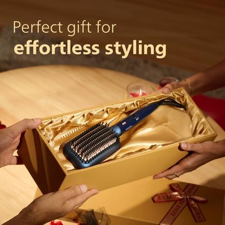 Philips Hair Straightening Brush, Naturally Straight in 5 Mins, 5X Less Frizz, Advance Ionic Keratin Tech, Triple Bristle Fast 50s Heatup, Scalp Protect, BHH885-1