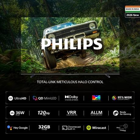 Philips 138 cm (55 inches), 4K Ultra HD QLED Smart QD-Mini LED Google TV, Black, 55MLED610/94-1