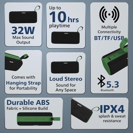 Philips Bluetooth Speaker, TAS2400GN/94, Green-1