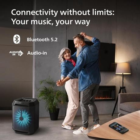 Philips TAX2208 Bluetooth Party Speaker with Free Wired Mic, 8 Speaker System, 30W Max Sound Output, Up to 7H Playtime, Dynamic Bass Boost, Party Light Modes, True Wireless Pairing, Portable (Black)-3