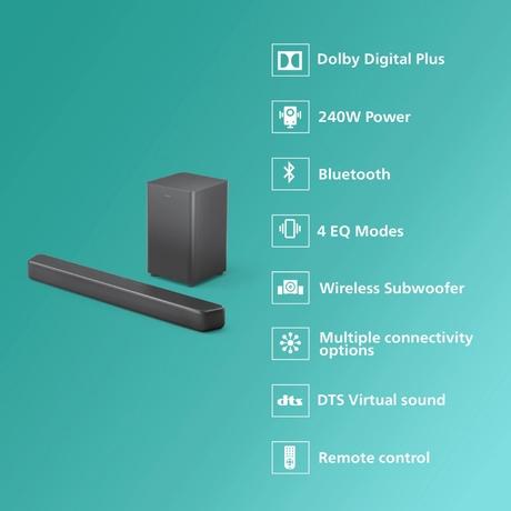 Philips TAB5309/94 2.1 Channel 240 W Sound Bar, Dark Grey-1