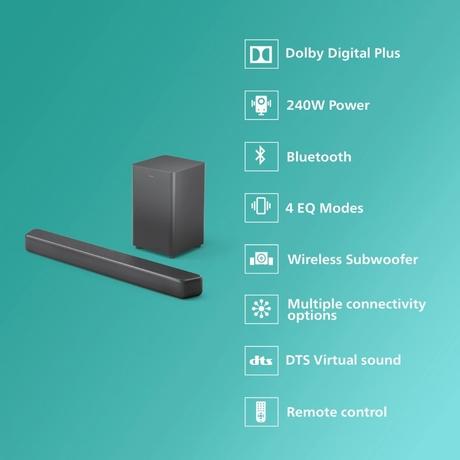 Philips TAB5309/94 2.1 Channel 240 W Sound Bar, Dark Grey-1