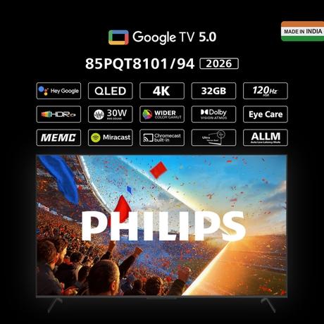 Philips 215.9 cm (85 inch) 4K QLED Google TV, 85PQT8101/94-1