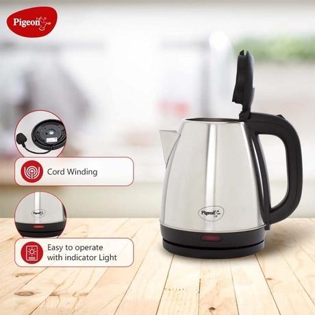 Pigeon IVY 1.5L 1500W Stainless Steel Electric Kettle, 360 Degree Swivel Base, Cordless, Silver-2