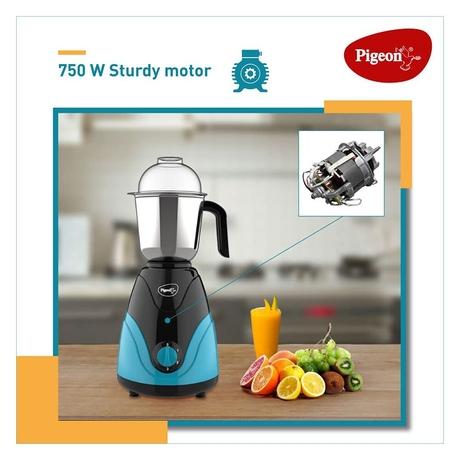Pigeon Zest 750W 3 Jars Mixer Grinder, Anti-Slip Handles and Anti-Skid Feet, Turquoise Blue-2