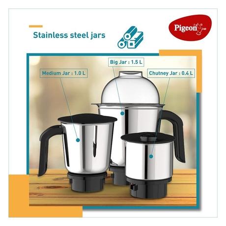 Pigeon Zest 750W 3 Jars Mixer Grinder, Anti-Slip Handles and Anti-Skid Feet, Turquoise Blue-3