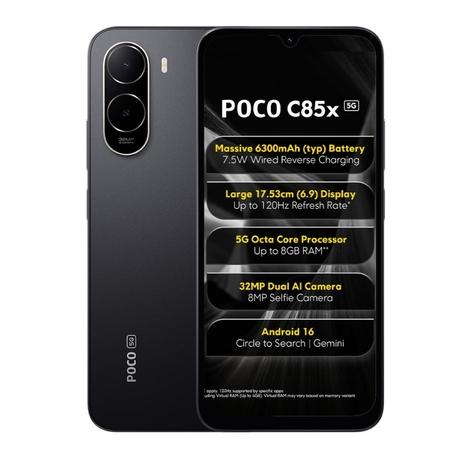POCO C85x 5G 64 GB, 4 GB RAM, Black, Mobile Phone-0