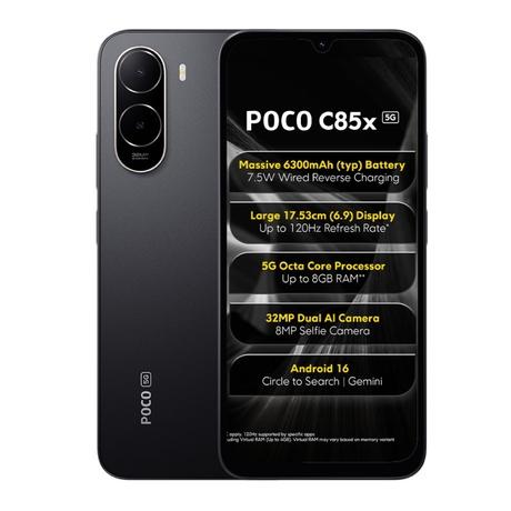 POCO C85x 5G 128 GB, 4 GB RAM, Black, Mobile Phone-0