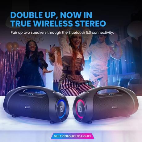 Portronics Dash 12 60 W Wireless Bluetooth Party Speaker with Wireless Karaoke Mic, TWS Function, Multicolor LED Light, USB Pen Drive, Aux-in Slot, Upto 9 Hrs Playtime (Black)-2