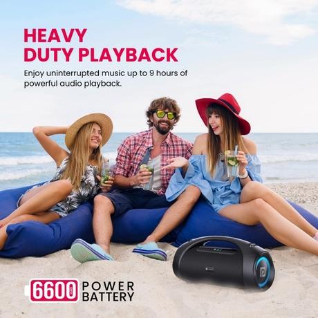 Portronics Dash 12 60 W Wireless Bluetooth Party Speaker with Wireless Karaoke Mic, TWS Function, Multicolor LED Light, USB Pen Drive, Aux-in Slot, Upto 9 Hrs Playtime (Black)-4