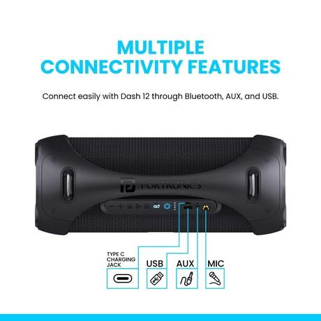 Portronics Dash 12 60 W Wireless Bluetooth Party Speaker with Wireless Karaoke Mic, TWS Function, Multicolor LED Light, USB Pen Drive, Aux-in Slot, Upto 9 Hrs Playtime (Black)-6